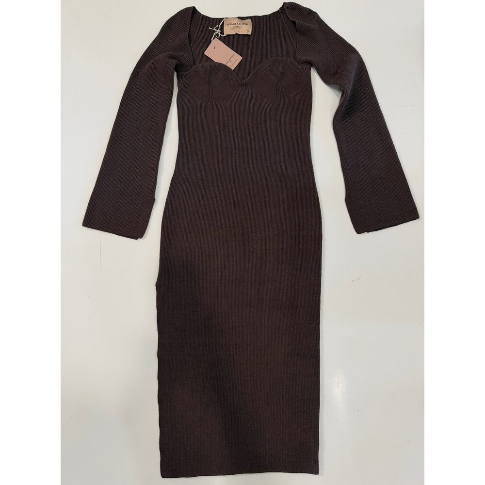 NWT Miyake Archive Dresses | Square Neck Midi Dress - Brown Size S